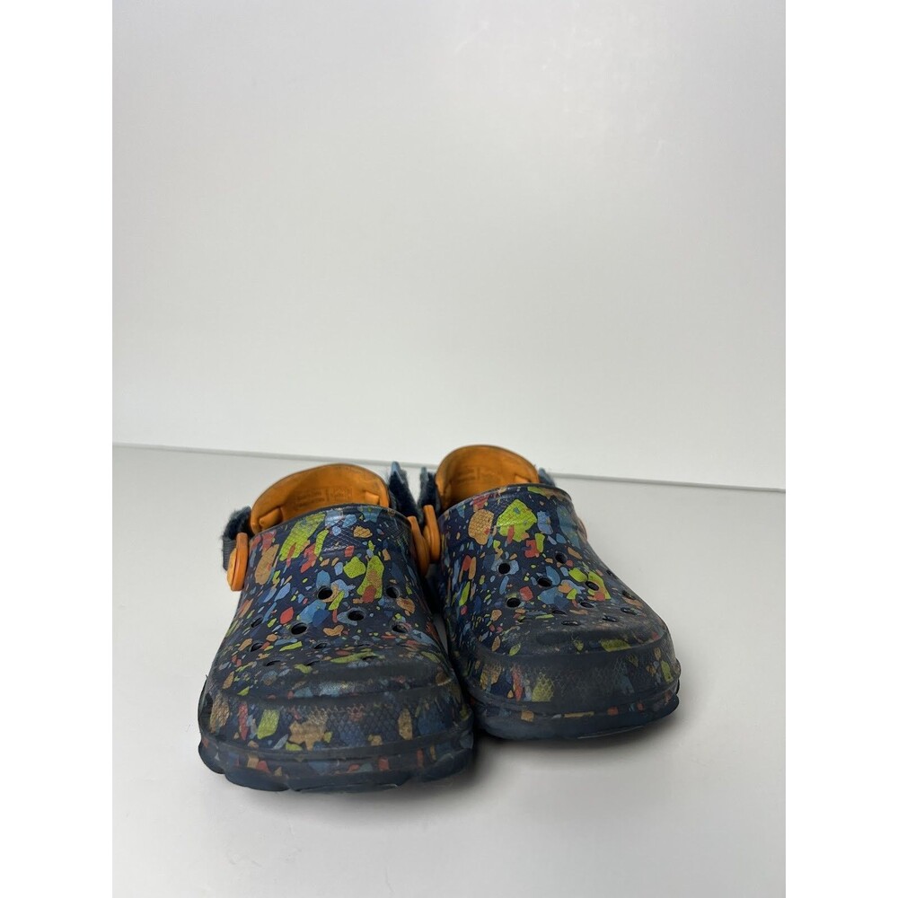 Crocs Kids Clog Shoes Size 9 Paint Splatter Navy Orange Slip On Water Sandals